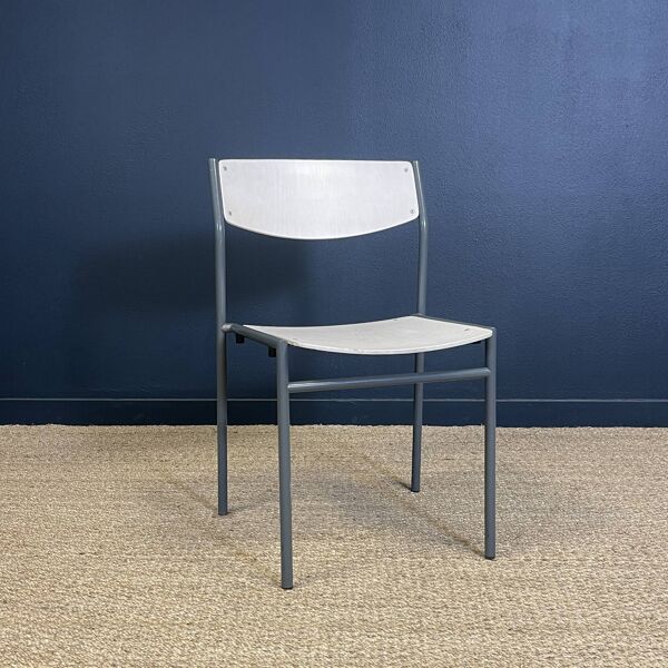 Paire de chaises gijs van der sluis bois blanc pieds gris pays-bas annees 70