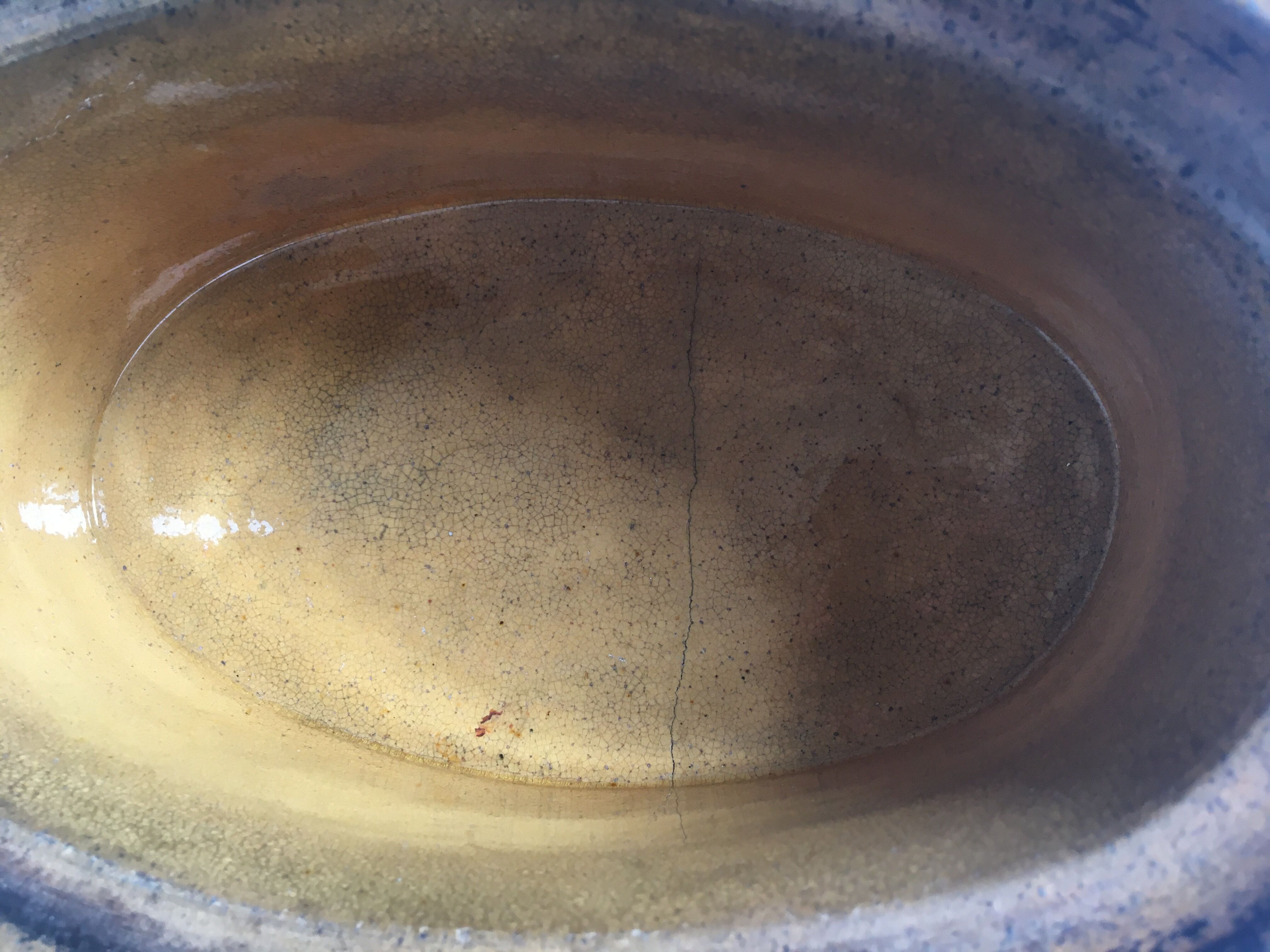 Terrine ancienne ovale en terre cuite émaillée Selency