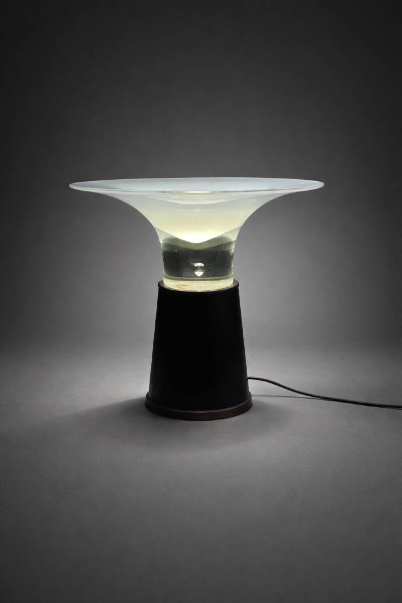 VISTOSI - RARE LAMP WITH LEATHER BASE AND GLASS - ITALY - 1970