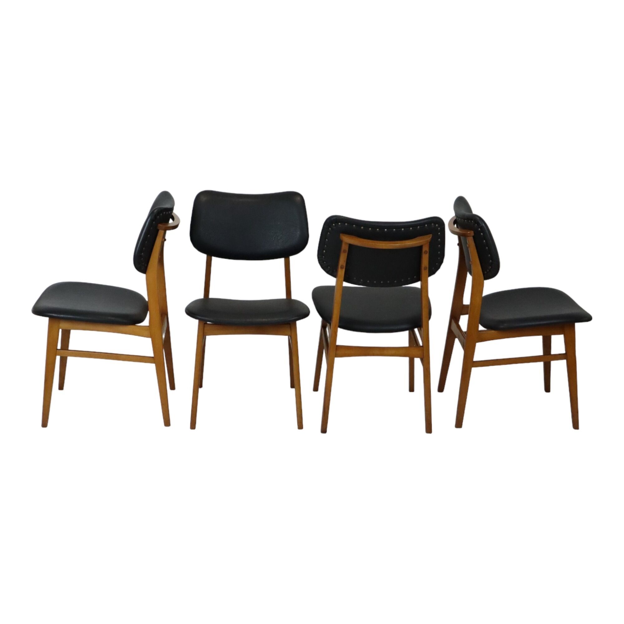 Vintage Design Chairs Beech Wood Black Skai Leather East Germany Möbel 1960