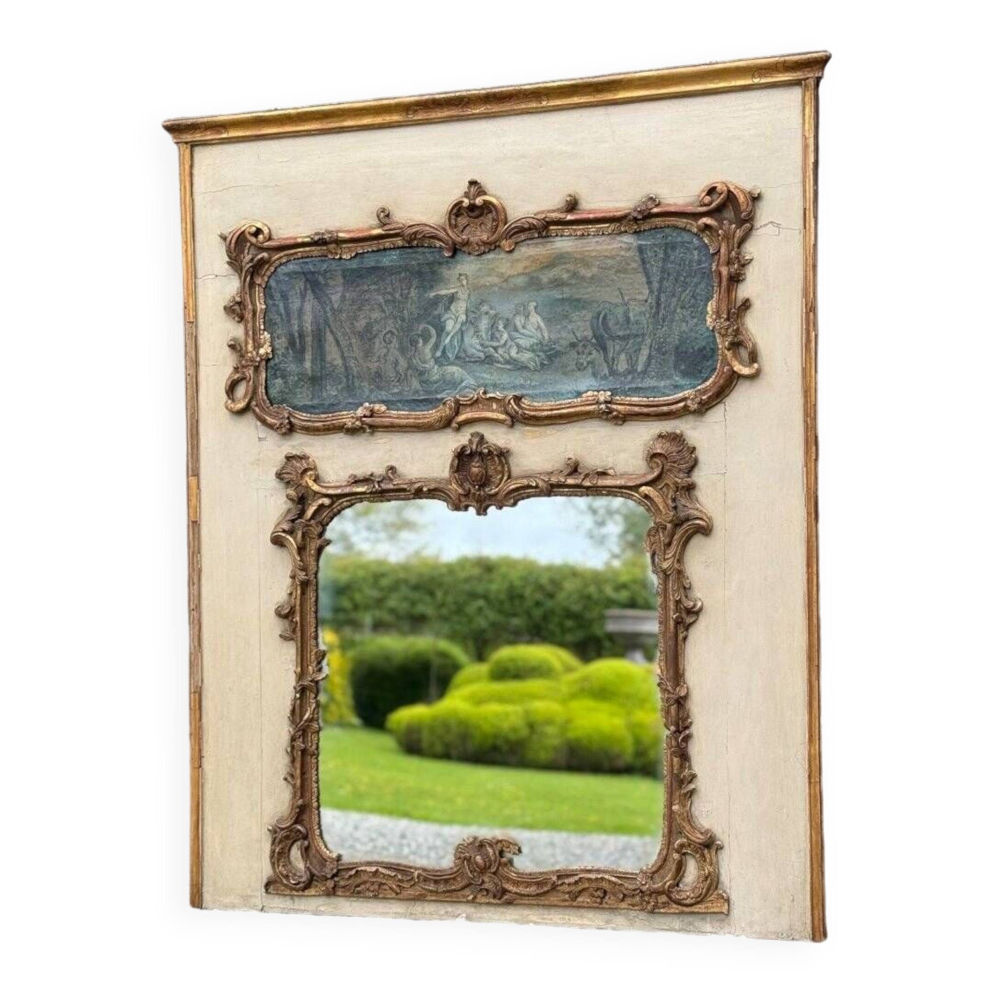 Fireplace Mirror Or Trumeau, Oil On Canvas And Gilded Wood, 18th Century