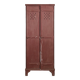 Red painted metal workshop locker with two doors.