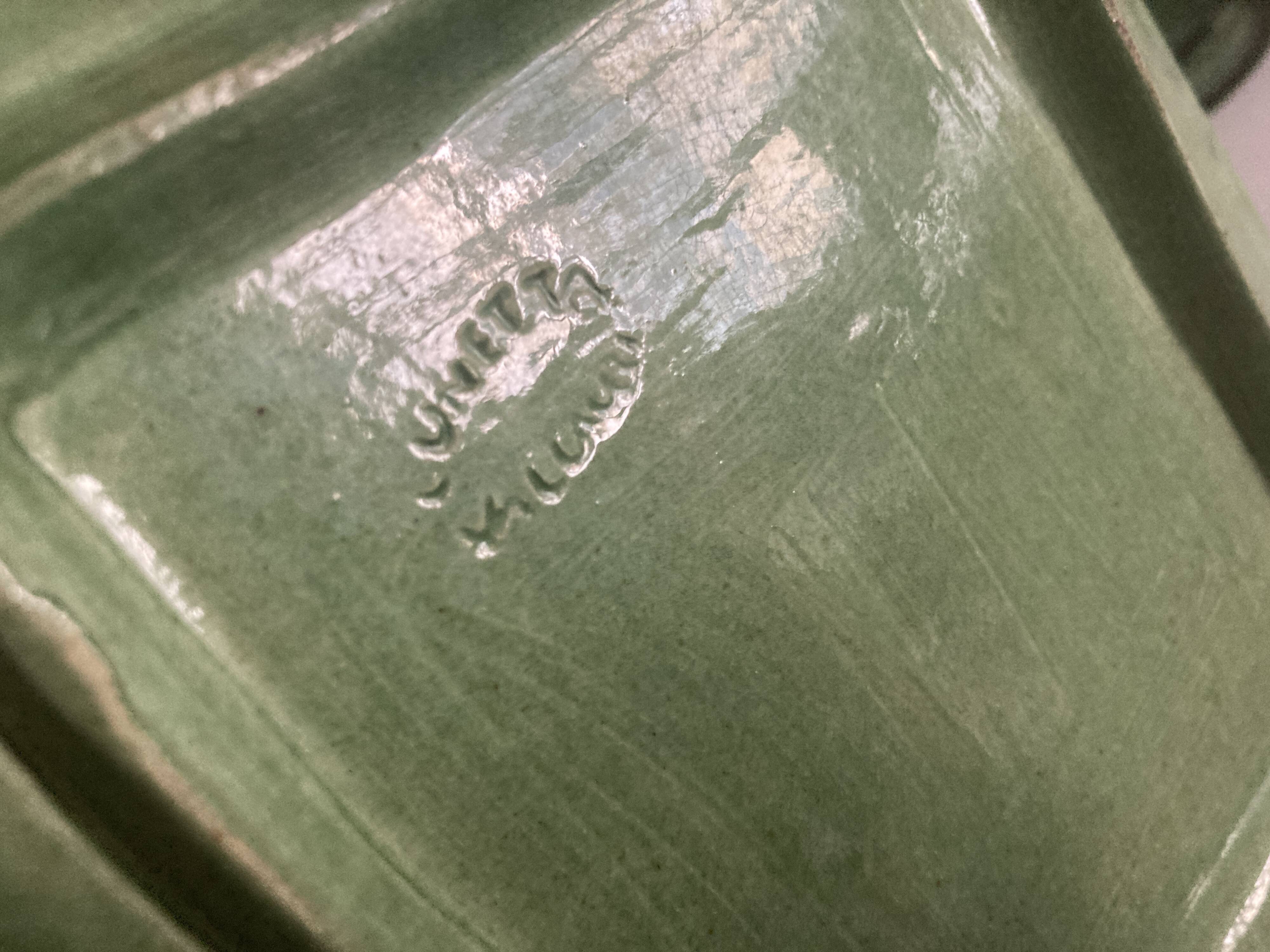 Set of 6 dessert plates in green varnished earth Vallauris 1950