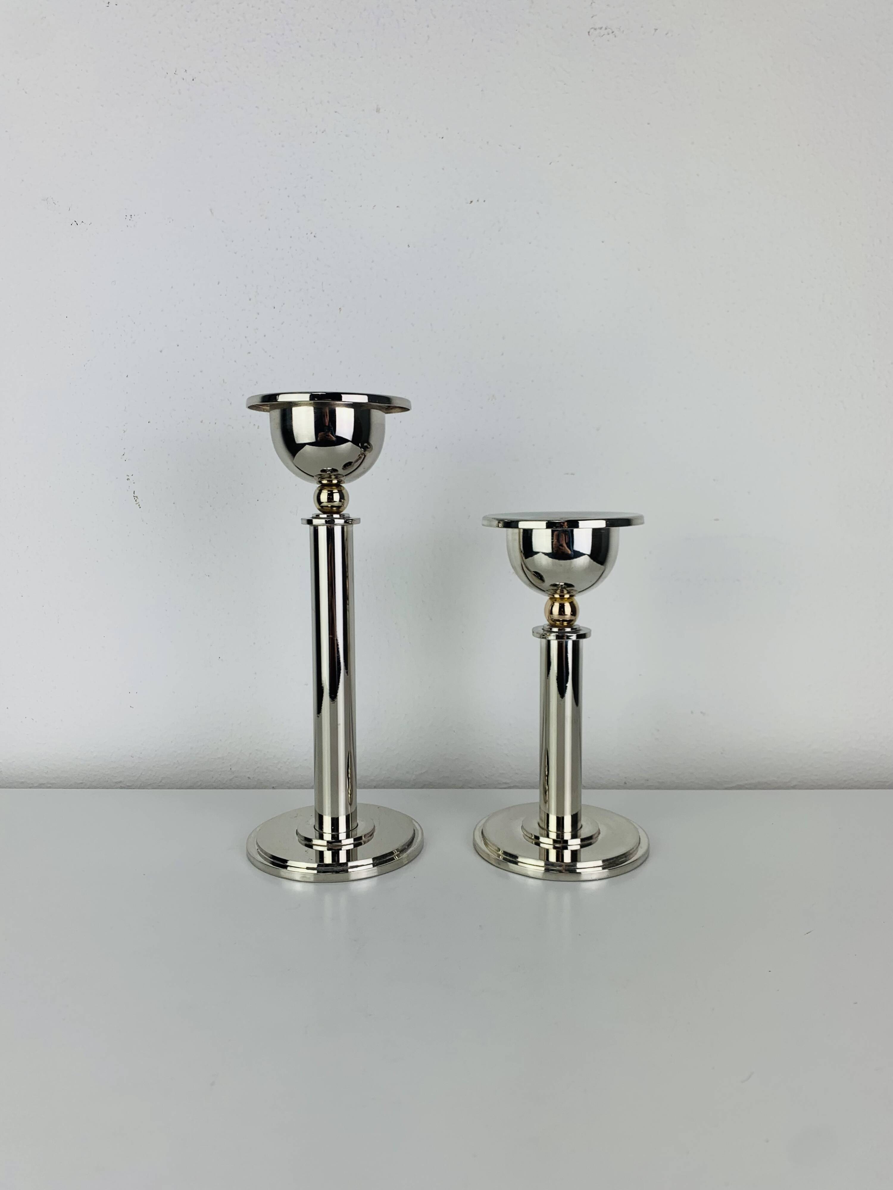 Pair of chrome postmodern candlesticks, 1980s