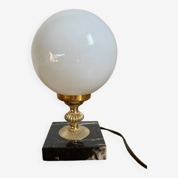 Table lamp in marble, gold metal, opaline globe