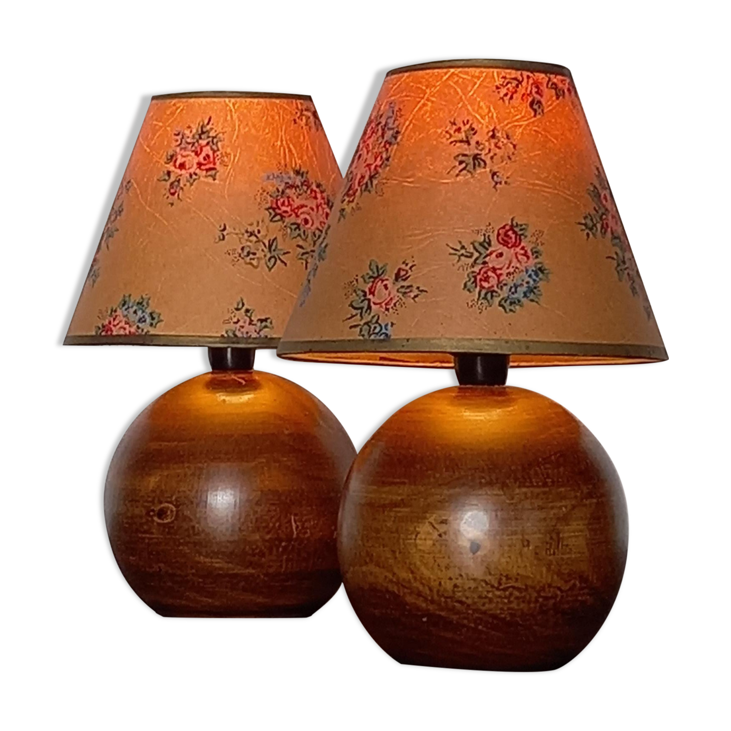 Paire de lampes boules en bois vintage