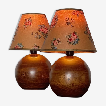 Paire de lampes boules en bois vintage