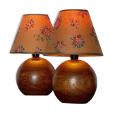 Pair of vintage wooden ball lamps