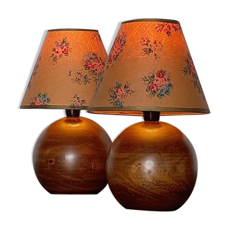 Pair of vintage wooden ball lamps
