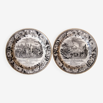 Set of 2 talking plates by Montereau Lebeuf Thibault 19th century