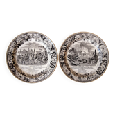 Set of 2 talking plates by Montereau Lebeuf Thibault 19th century