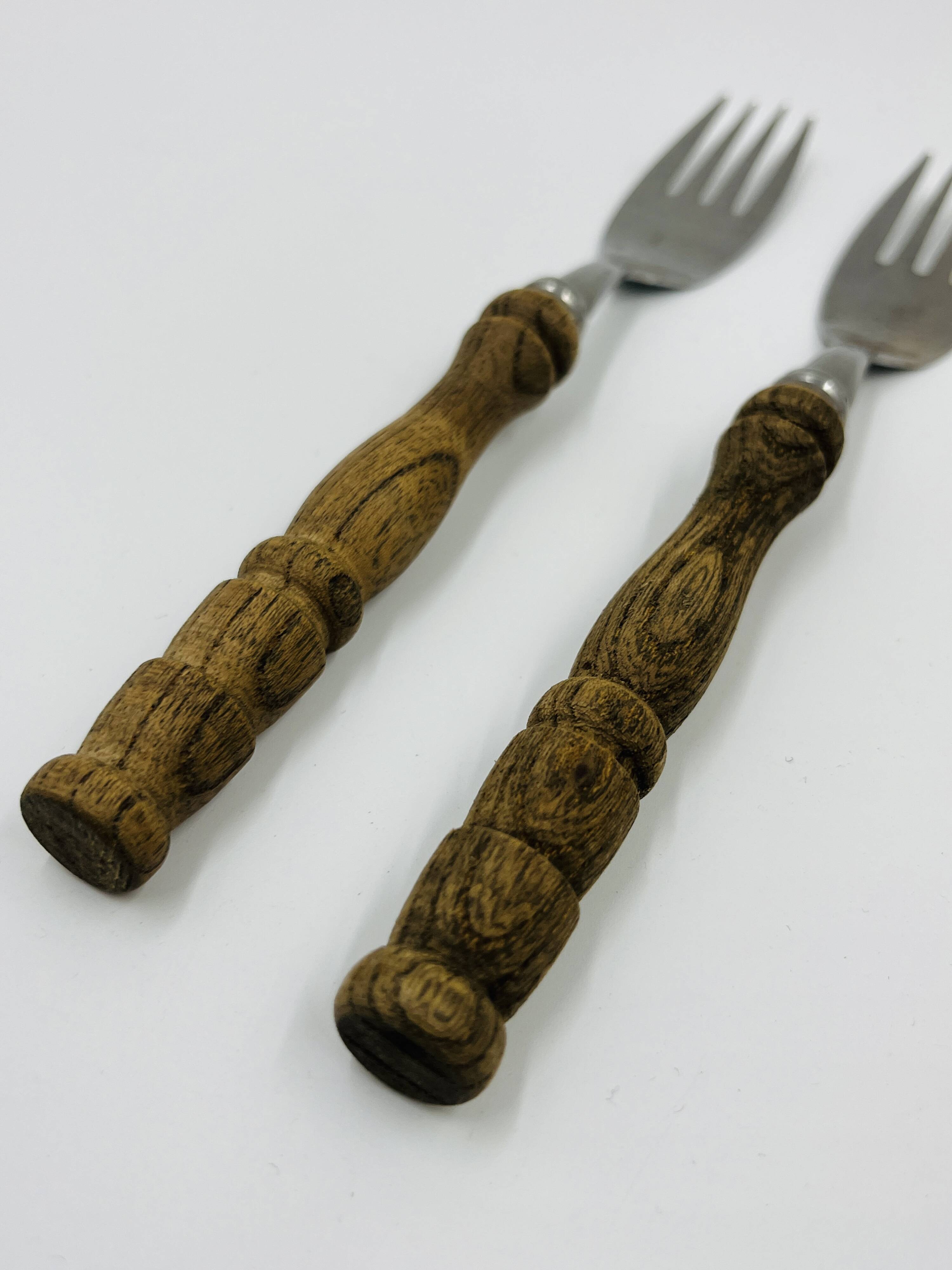 Vintage cutlery set 22 pieces wooden style handles