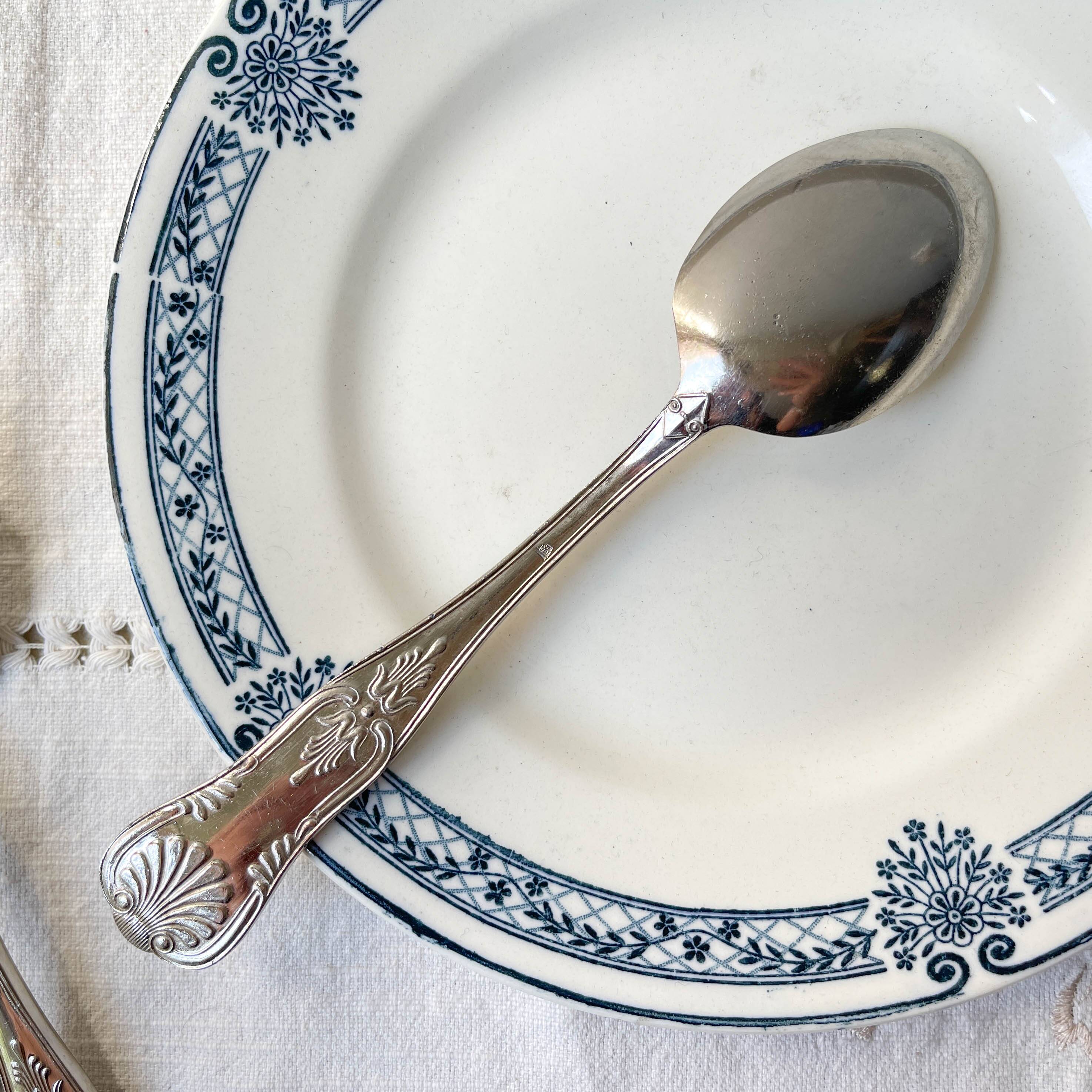 10 Vintage Rocaille Style Metal Soup Spoons