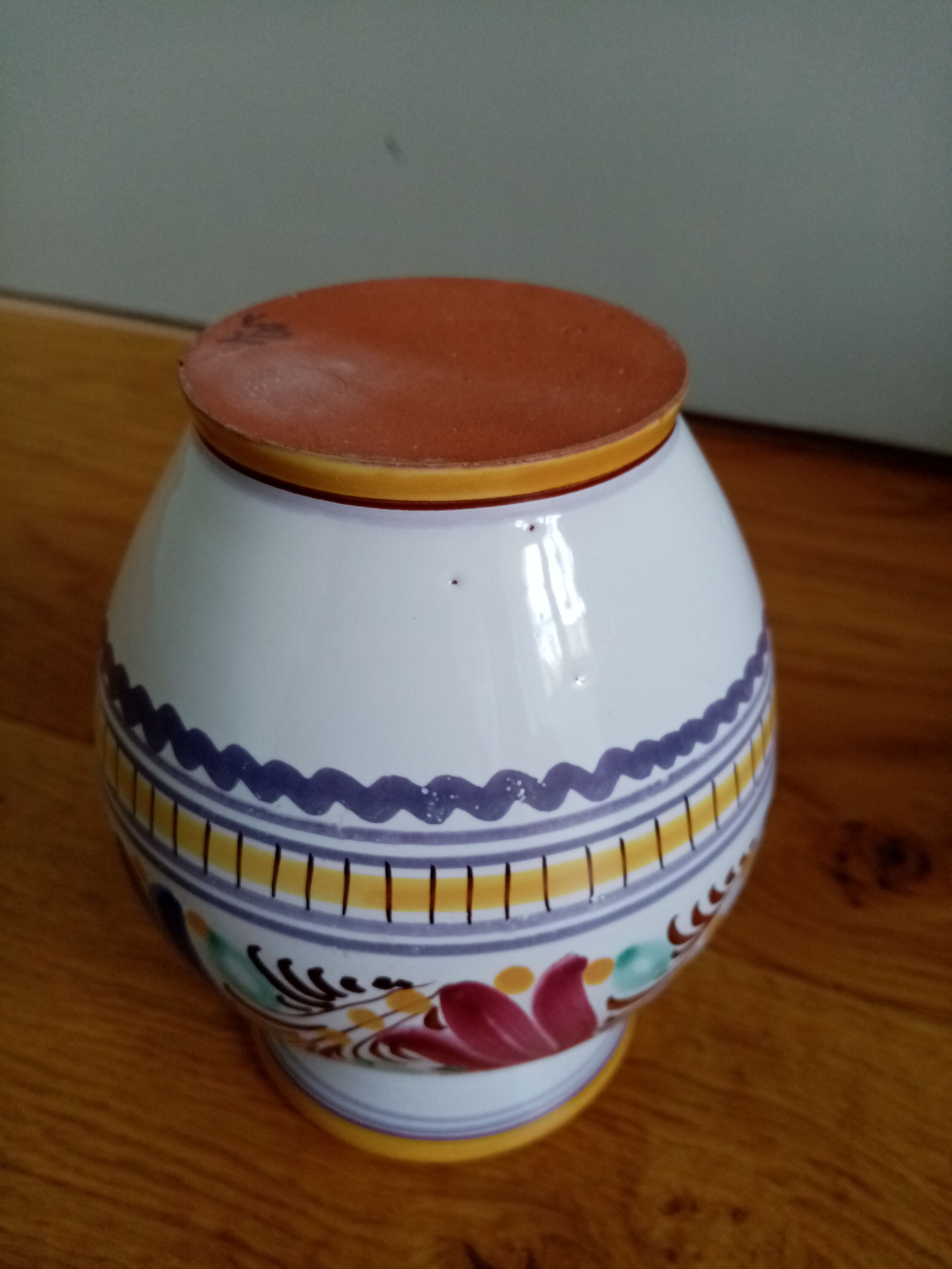 Enamelled ceramic vase with hand-painted décor