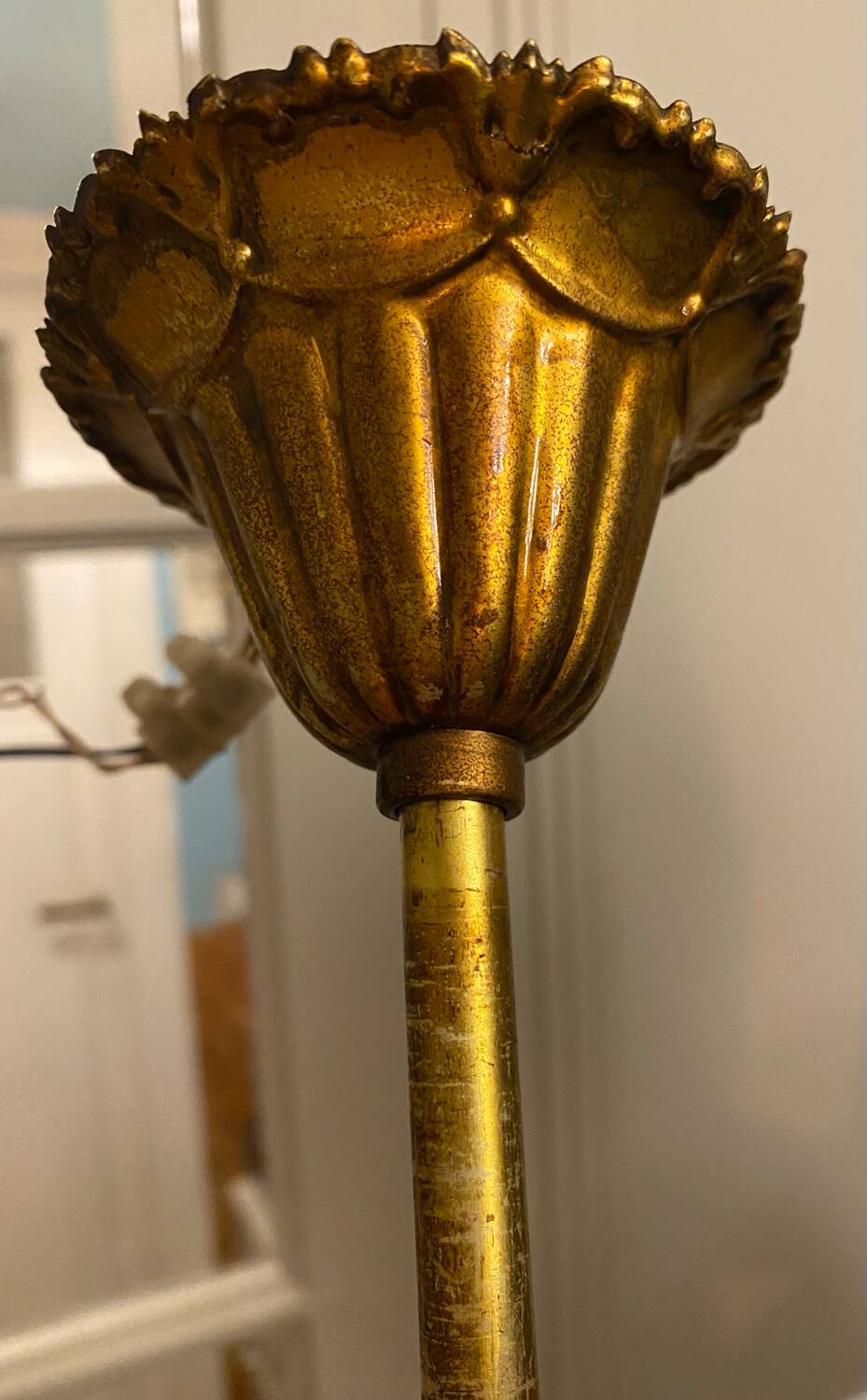 Golden brass chandelier and glass