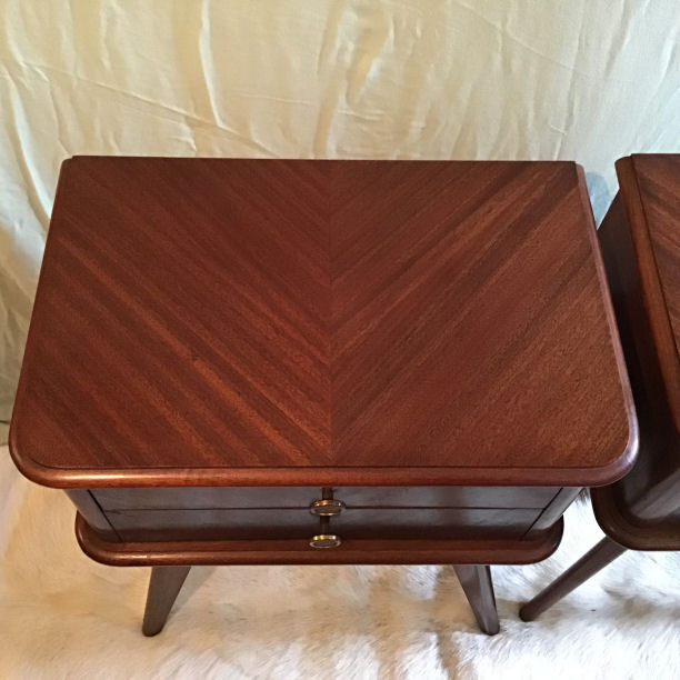 Pair of bedside tables Scandinavian feet 50's compass
