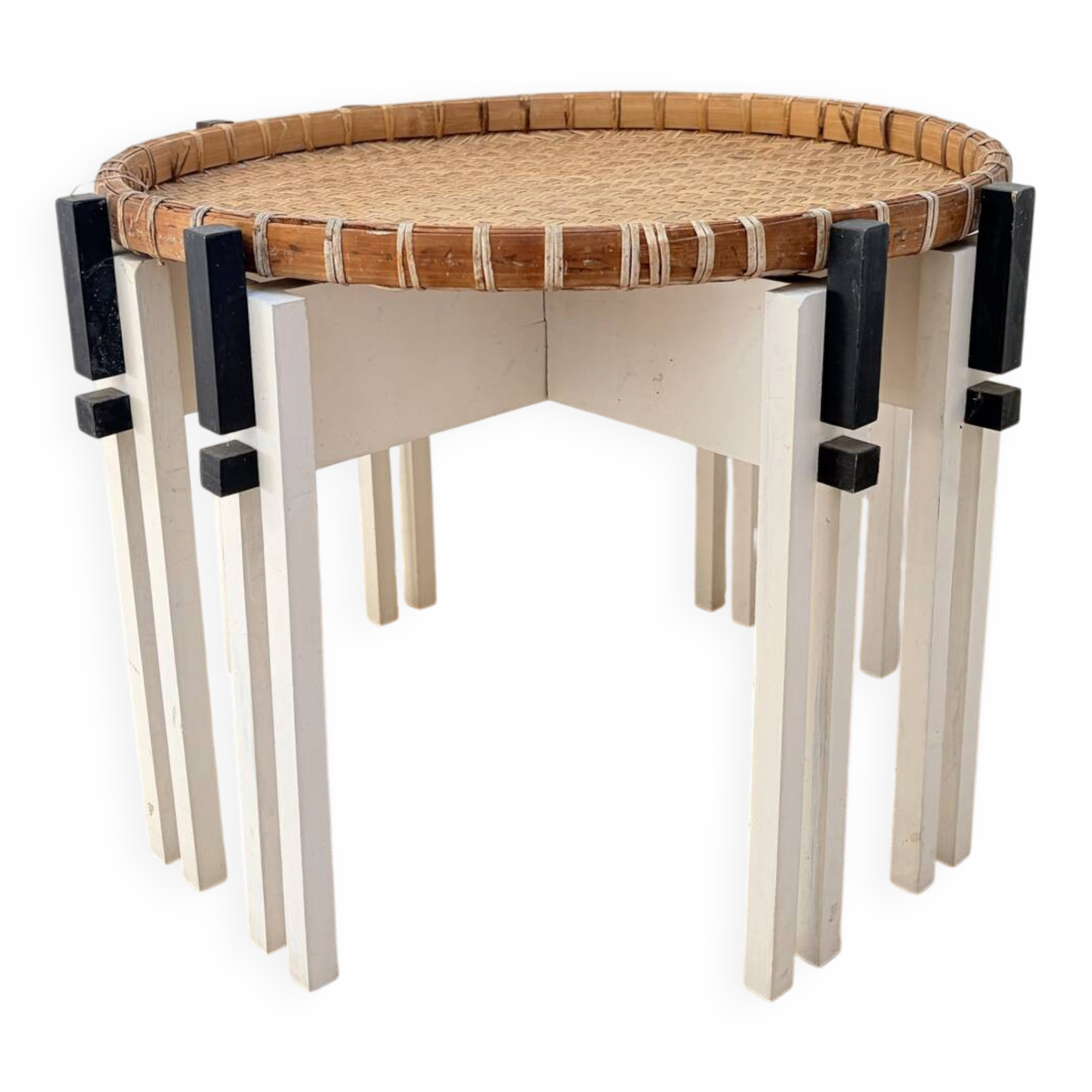 Vintage coffee table wood and rattan 1960