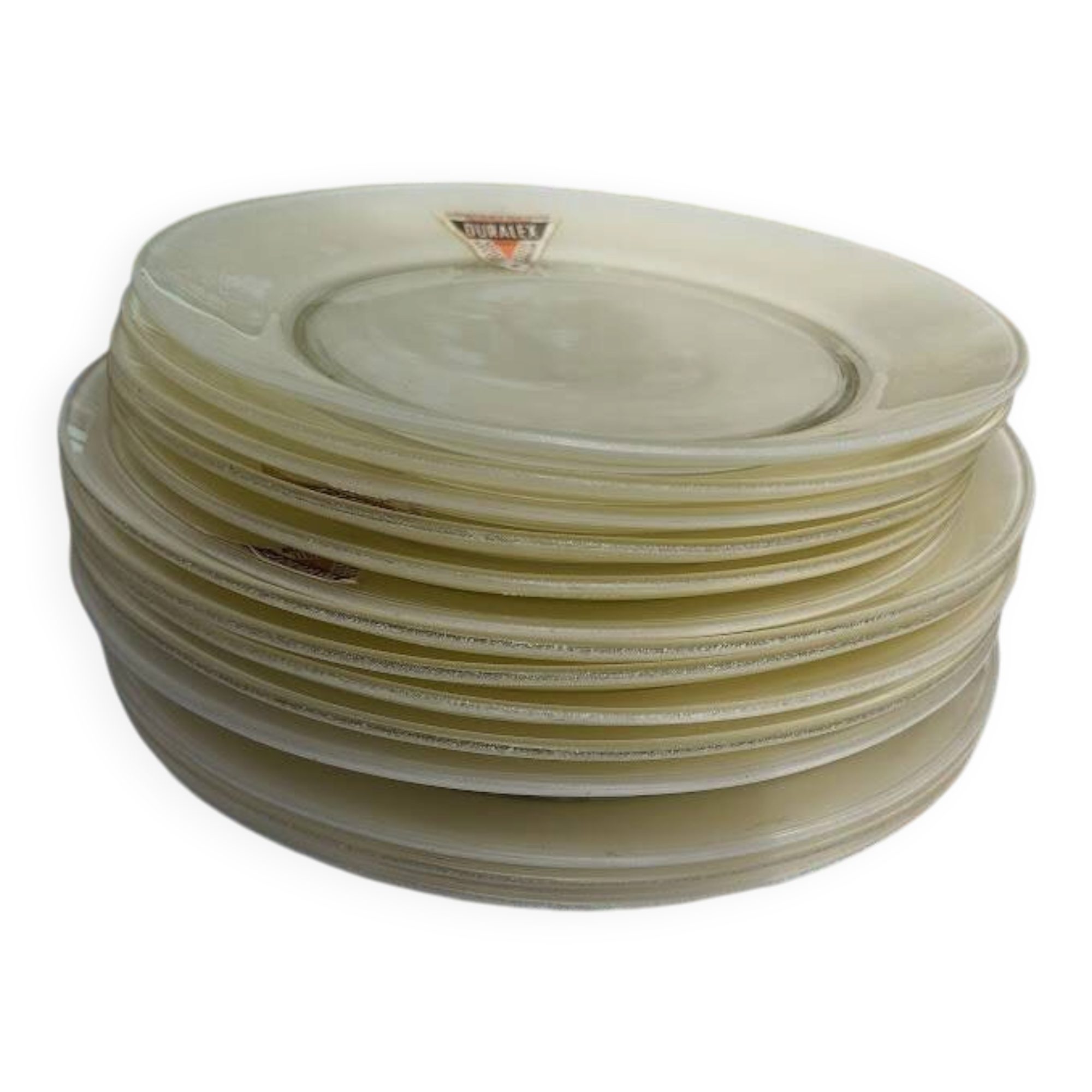 New Duralex dish set, 14 pieces with labels.