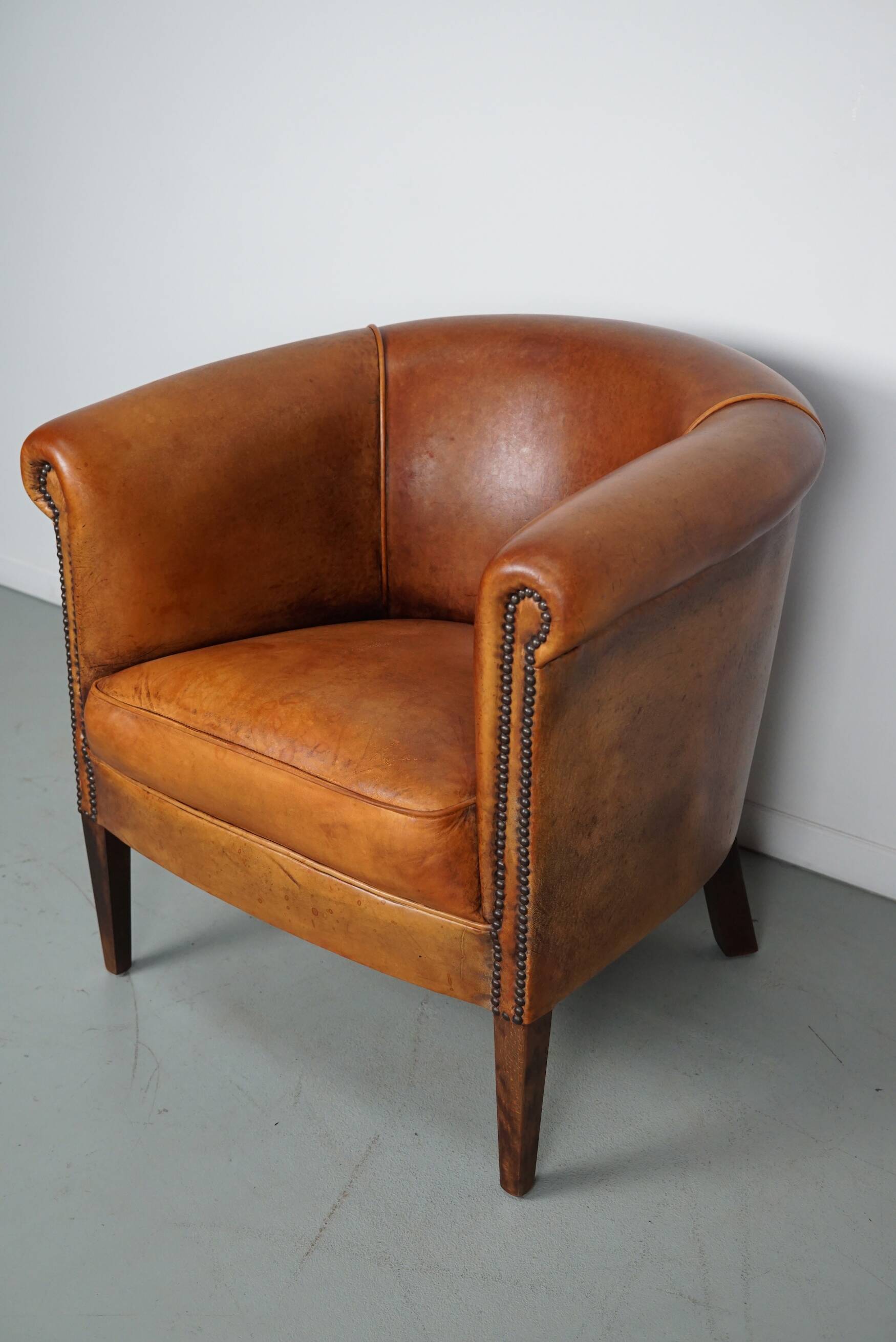 Vintage Dutch Cognac Colored Leather Club Chair