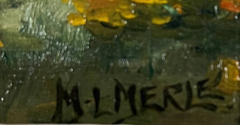 Hsp painting pastoral landscape post barbizon circa 1950 + signed frame