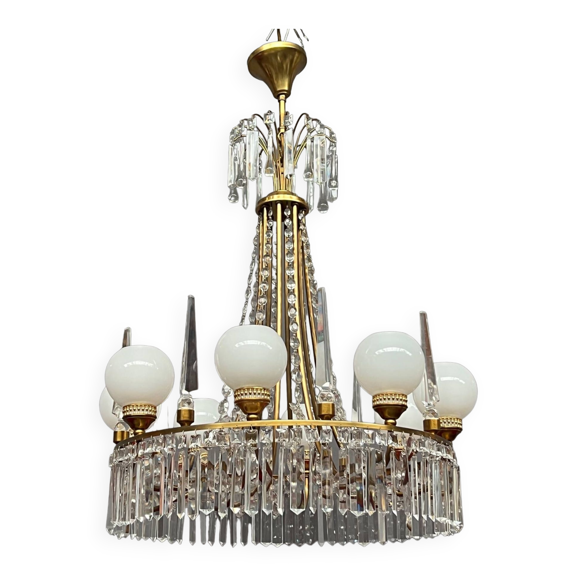 Empire style chandelier. Solid crystal, bronze.