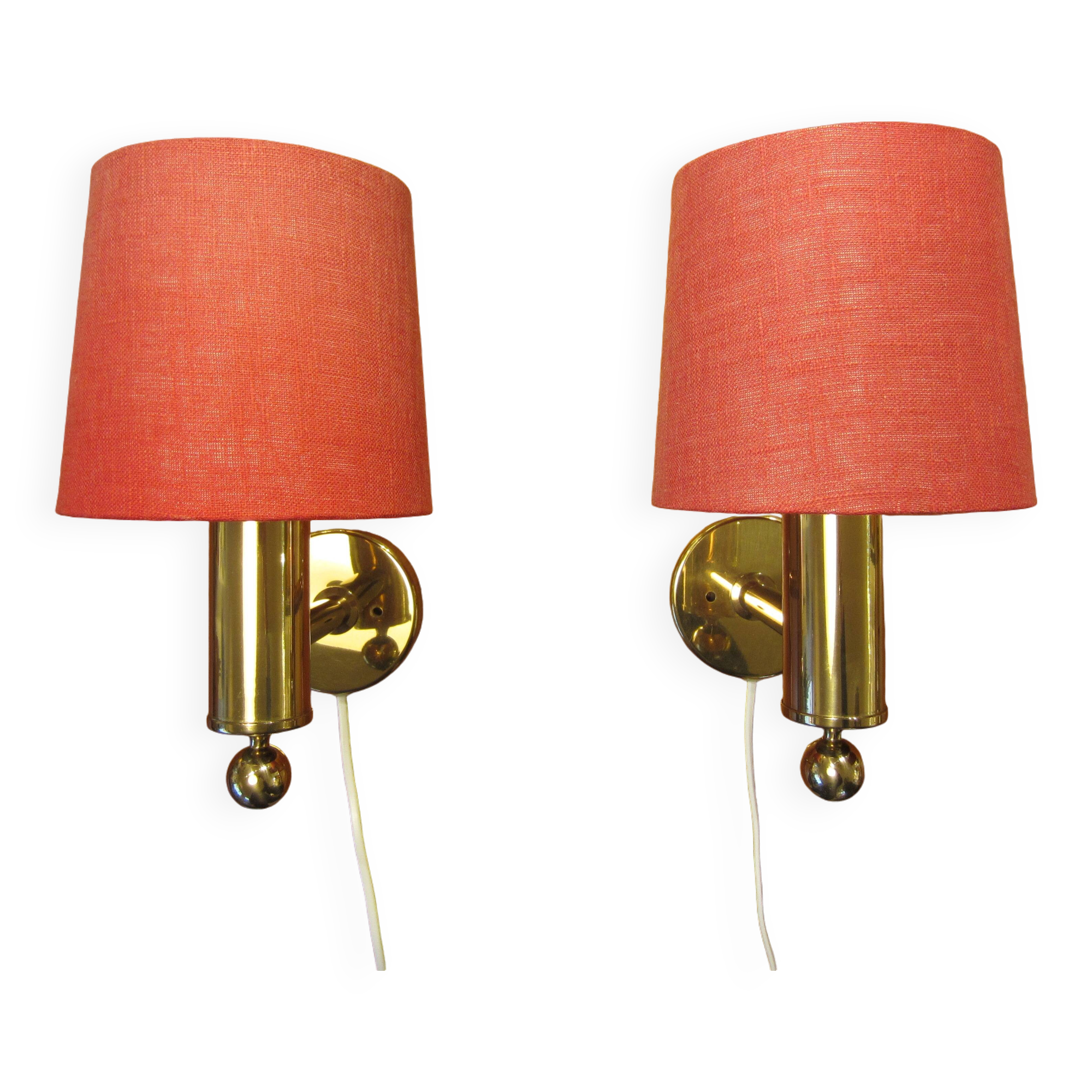 Pair of golden Scandinavian wall lights by Bergboms