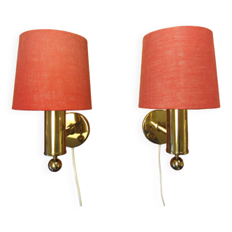 Pair of golden Scandinavian wall lights by Bergboms