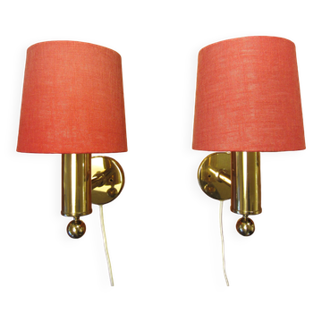Pair of golden Scandinavian wall lights by Bergboms