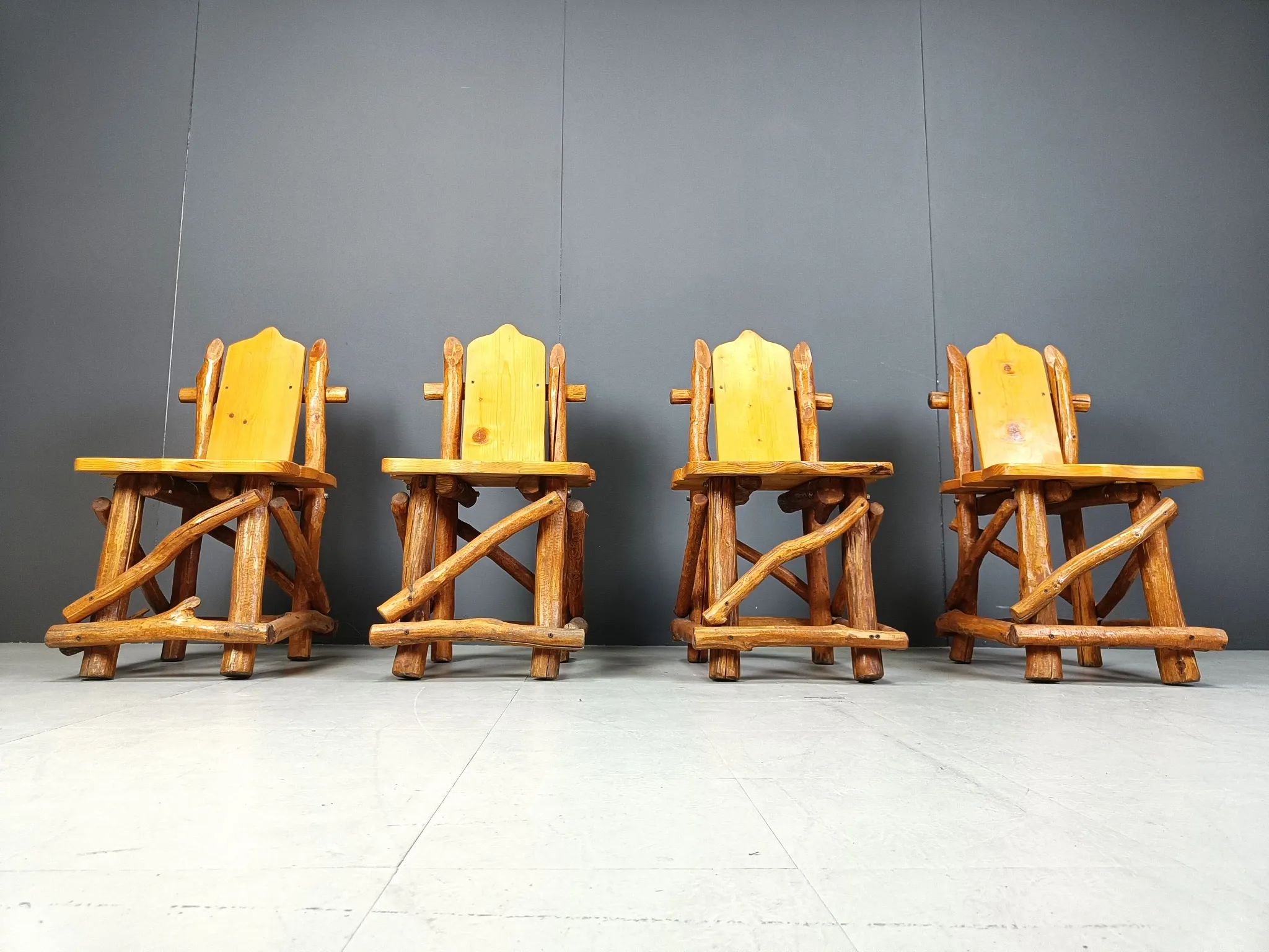 Vintage brutalist dining chairs, set of 4 - 1960s