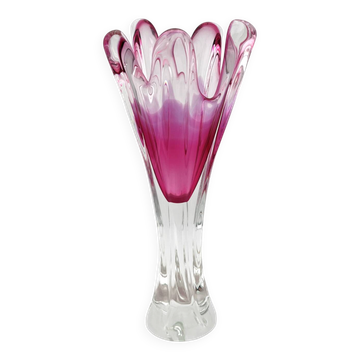 XXL vase 37cm Josef Hospodka Chribska Bohème Glass Magenta 1960