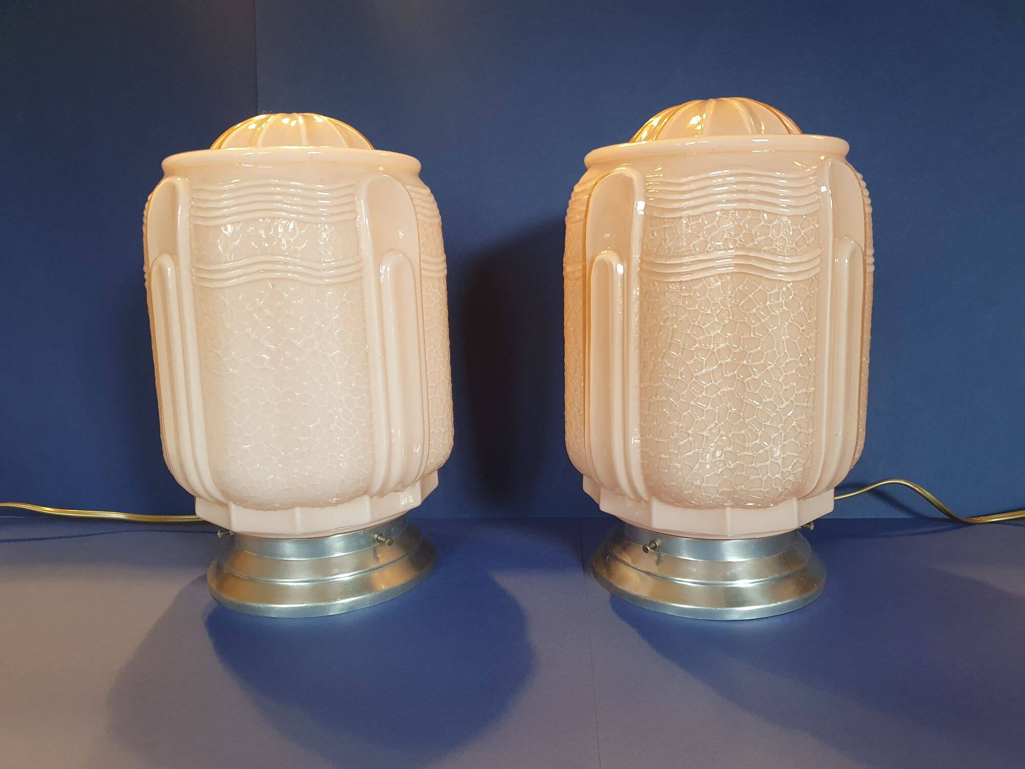 Pair of large pink art deco table lamps France