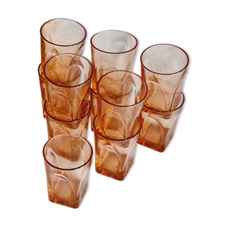 Set of 11 pink glass water glasses