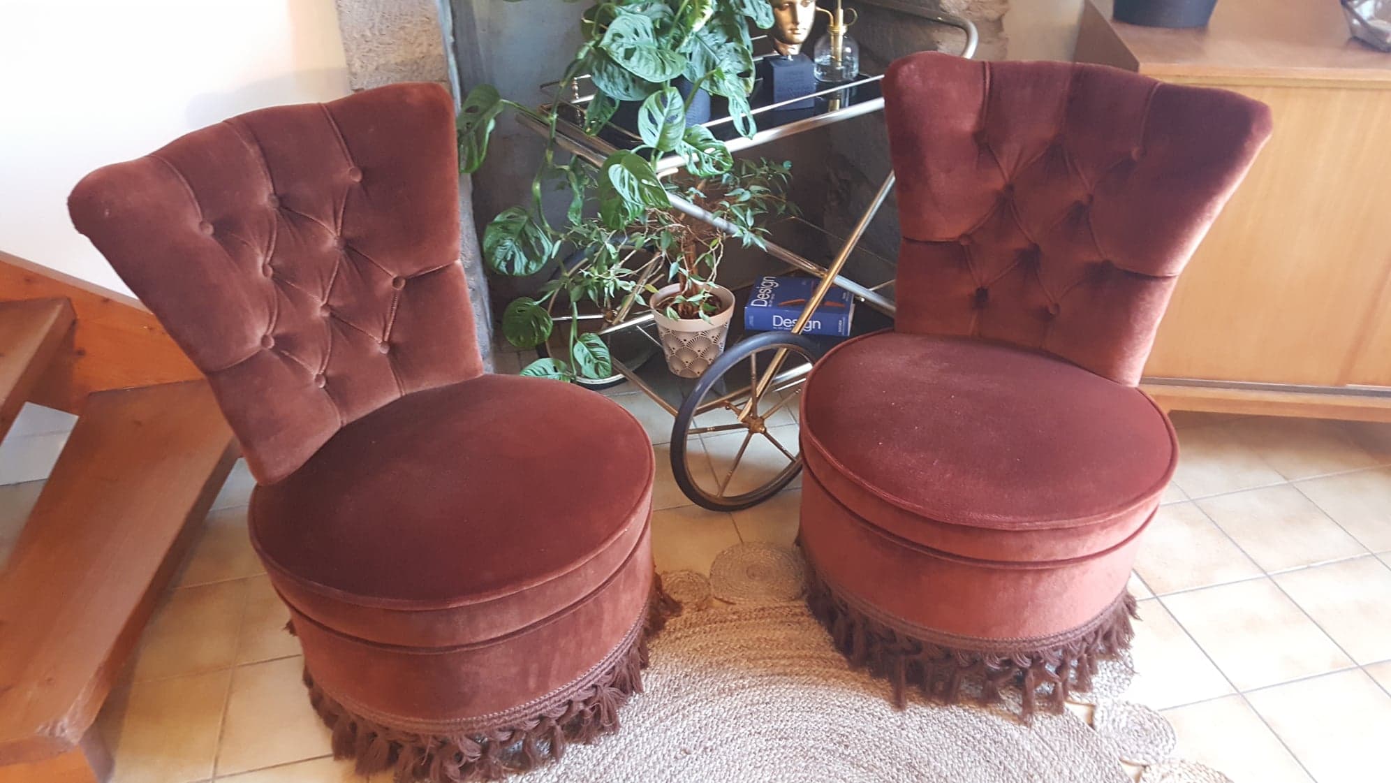 Pair of velvet toad chairs