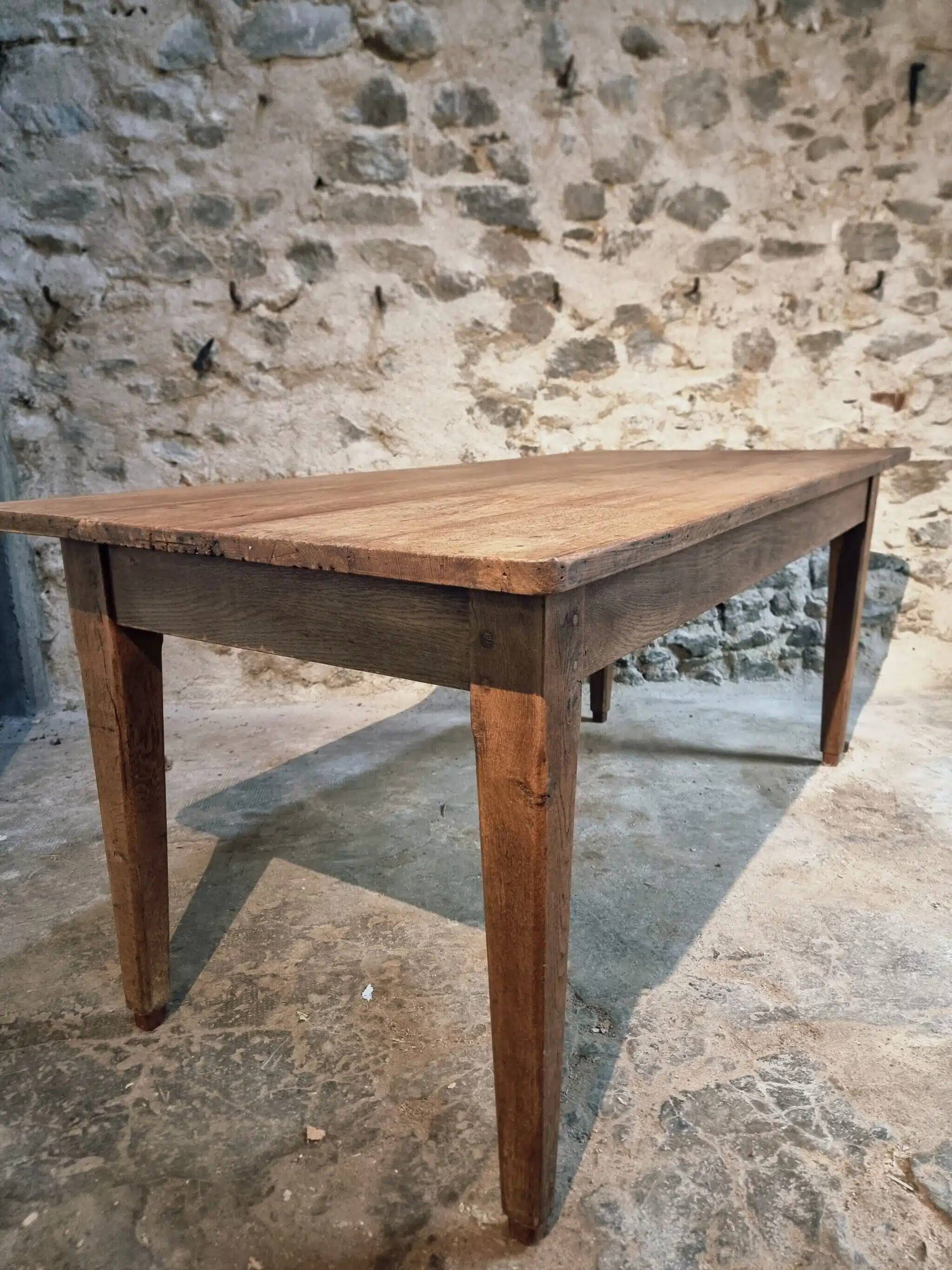 Antique French oak dining table – circa 1900 – farmhouse table with drawer