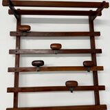 Antique Italian design wall coat rack Ezhio Longhi / Elam vintage teak
