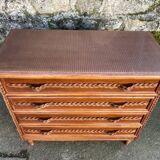 Wooden and rattan chest of drawers with woven handles