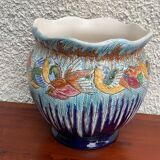 Art deco pot cache birds in old glazed ceramic