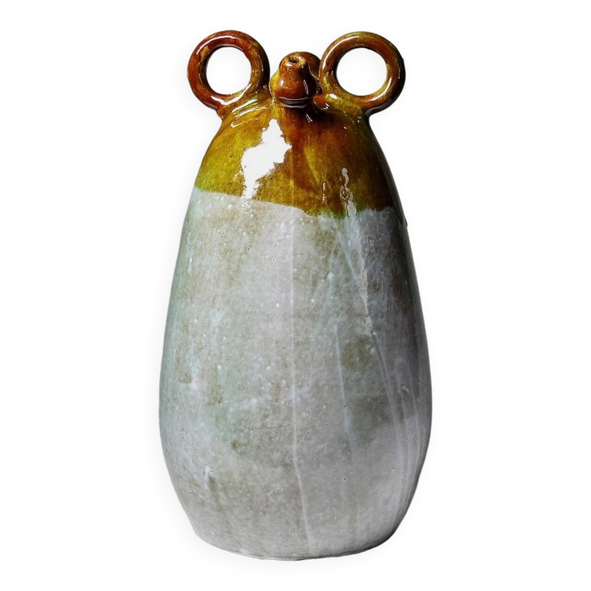 Handcrafted enamelled terracotta water jar signed