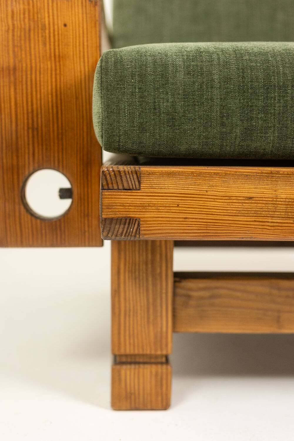 Pair of modernist style armchairs in pitch pine. 1960s.