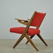 Classic Danish vintage scissor armchair by Arne Hovmand Olsen in OAK, 1960