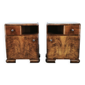 Pair of Art Deco Walnut Nightstands, Czechoslovakia, 1930s