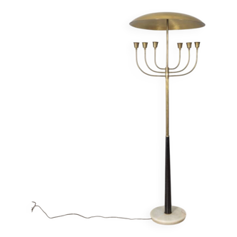 Lampadaire vintage des années 50 en onyx et laiton doré design italien