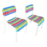 Pair of children's chairs with Ikea Fargglad scoubidou pattern