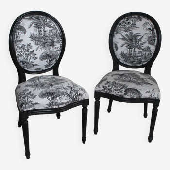 Pair of Louis XVI style medallion chairs