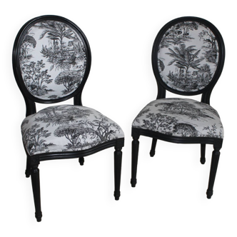 Pair of Louis XVI style medallion chairs