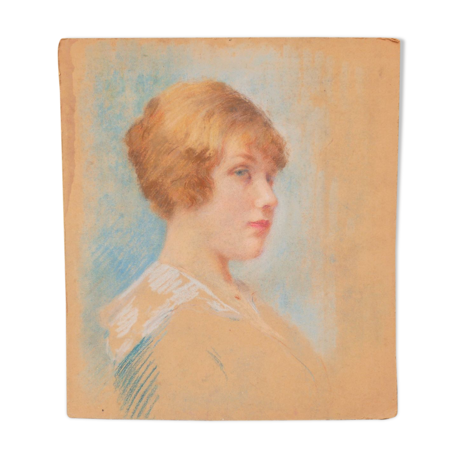 Pastel portrait on vintage cardboard