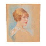 Pastel portrait on vintage cardboard