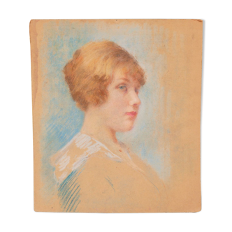 Pastel portrait on vintage cardboard