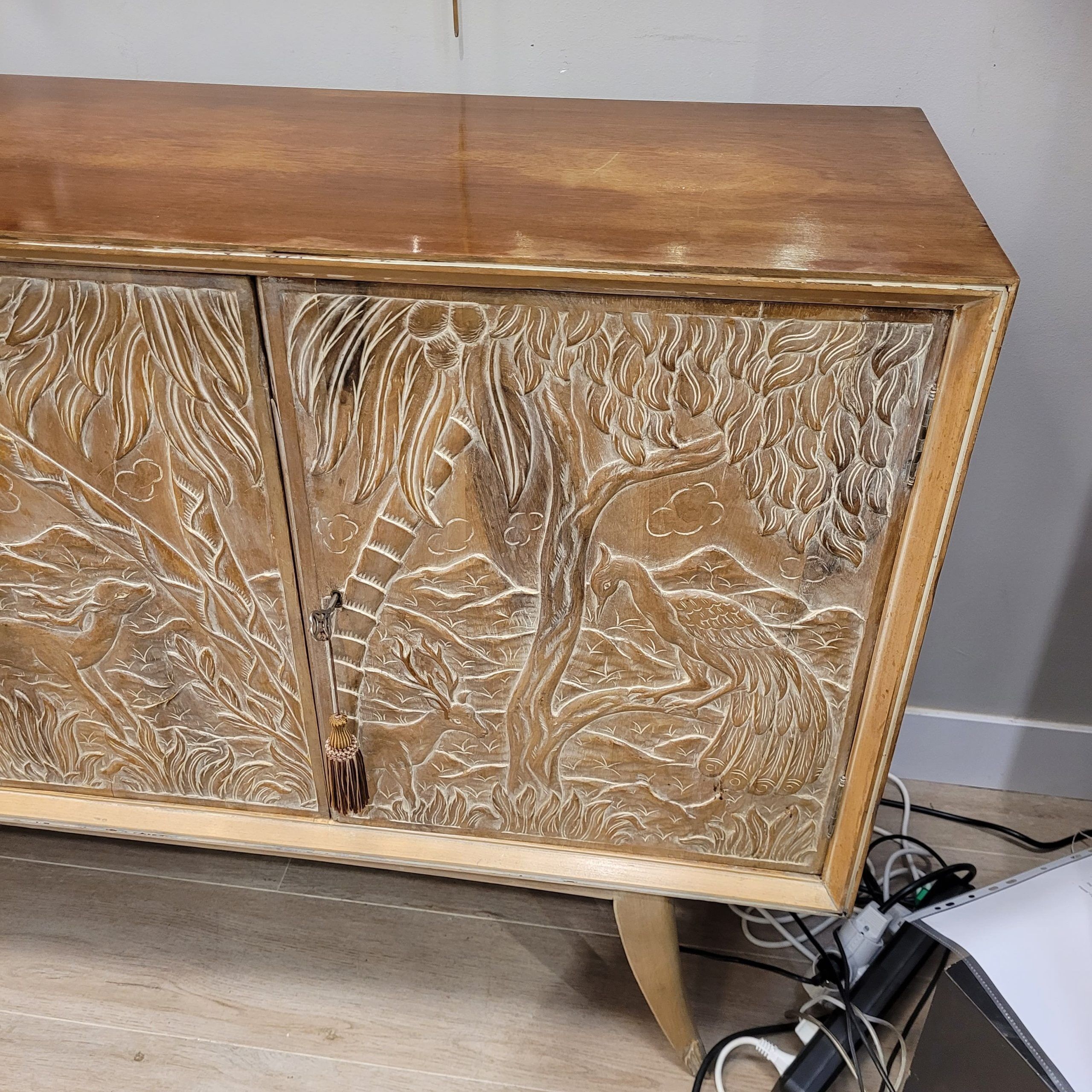 Enfilade / buffet, by Rafael García Nicolau, carved oak, Mid-century, 1970s – Spain