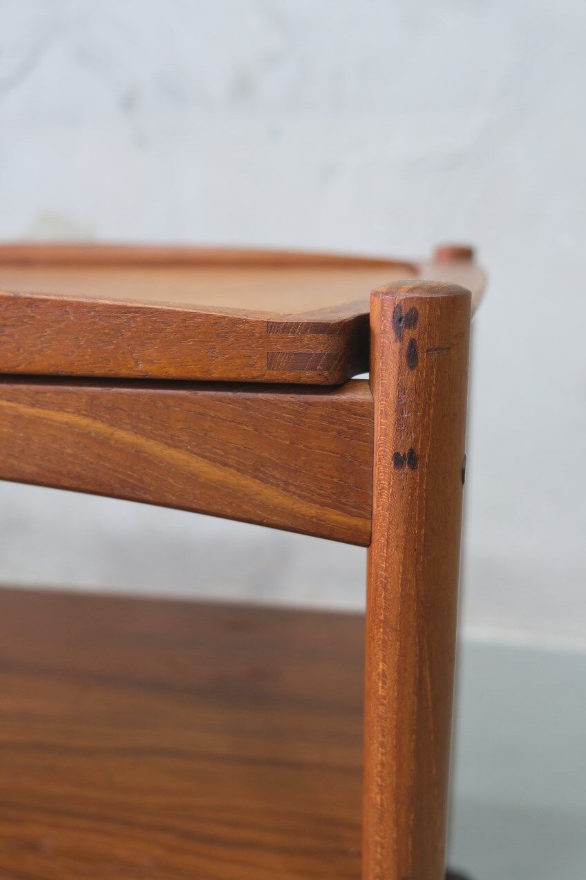 Danish teak bar cart with tray by Poul Hundevad, 1960s